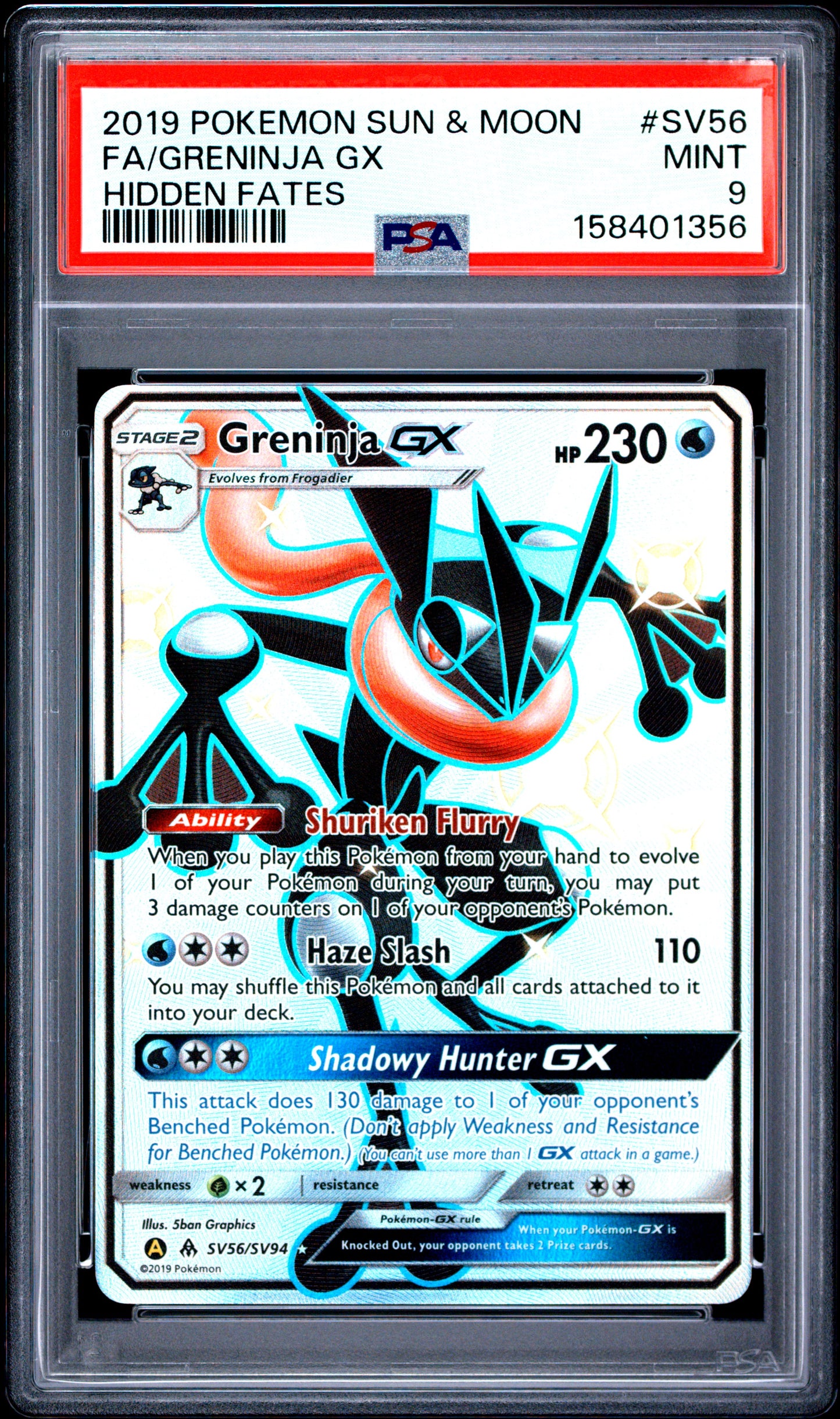 PSA 9 Sun & Moon Hidden Fates Greninja GX GV56/SV94