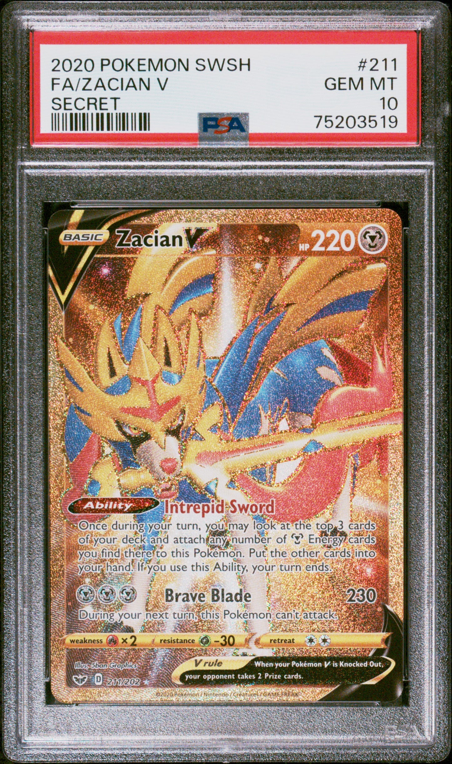 PSA 10 SWSH Base FA/Zacian V Secret 211/202