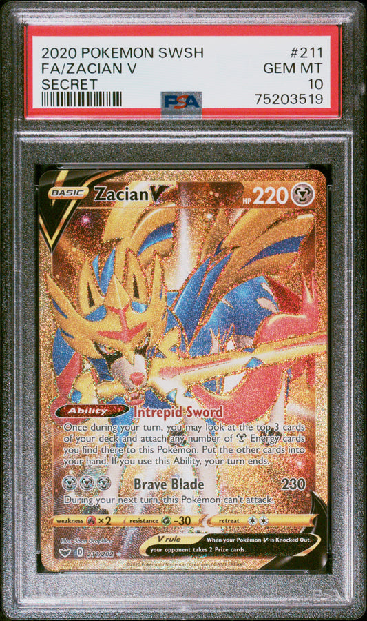 PSA 10 SWSH Base FA/Zacian V Secret 211/202